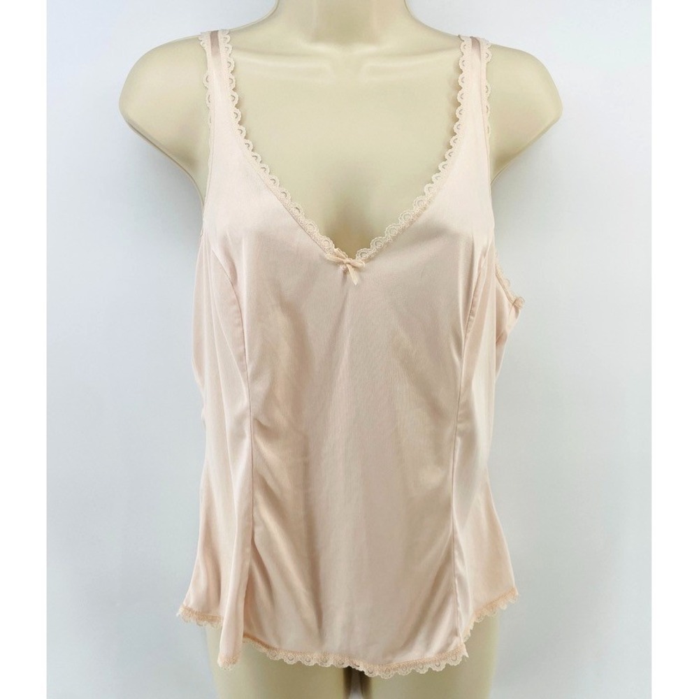 Vtg Satin Lace Camisole Y2K Fairycore Lingerie Tank Peach Sz 38 Warners Slip Top